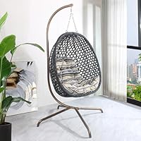 Amazon｜エッグチェア、屋外 屋内 籐 ラタン ハンギングチェア、耐荷重